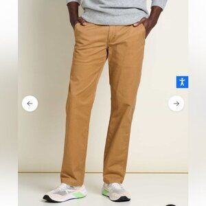 Toad & Co Men’s Mission Ridge Pant In TABAC VINTAGE WASH Sz 32X34 Organic Cotton